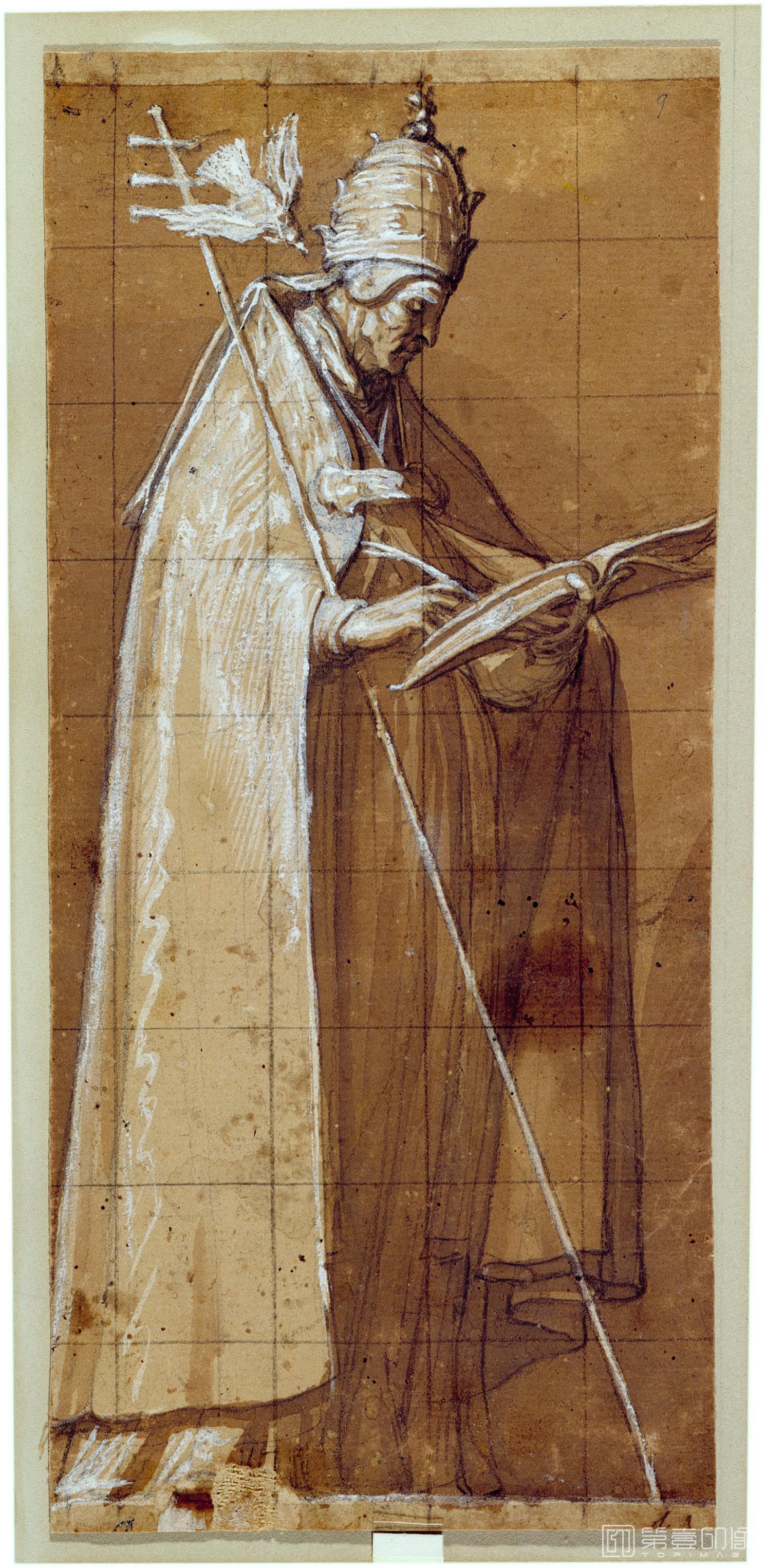 素描-西班牙普拉多美术馆素描藏画-Carducho, Vicente-San Gregorio Papa-0788